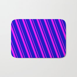 [ Thumbnail: Blue and Fuchsia Colored Striped Pattern Bath Mat ]