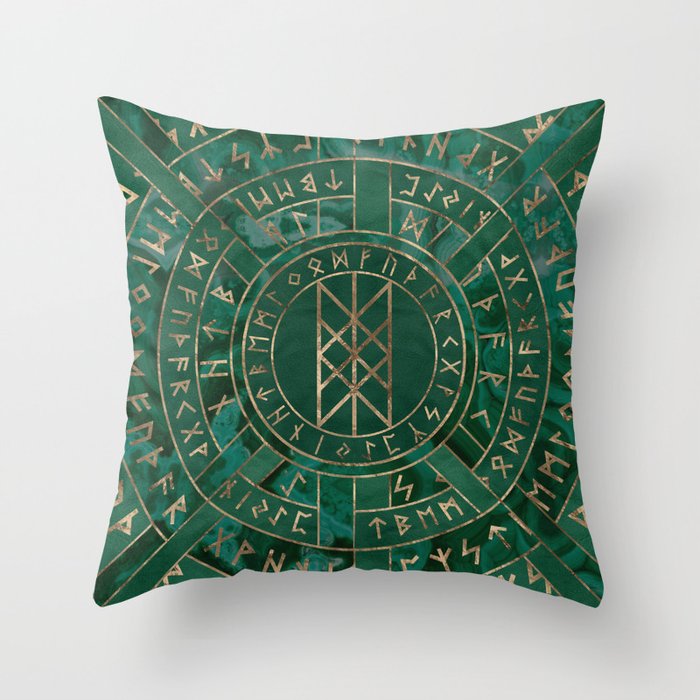 Web of Wyrd - Malachite, Leather and Golden texture Throw Pillow