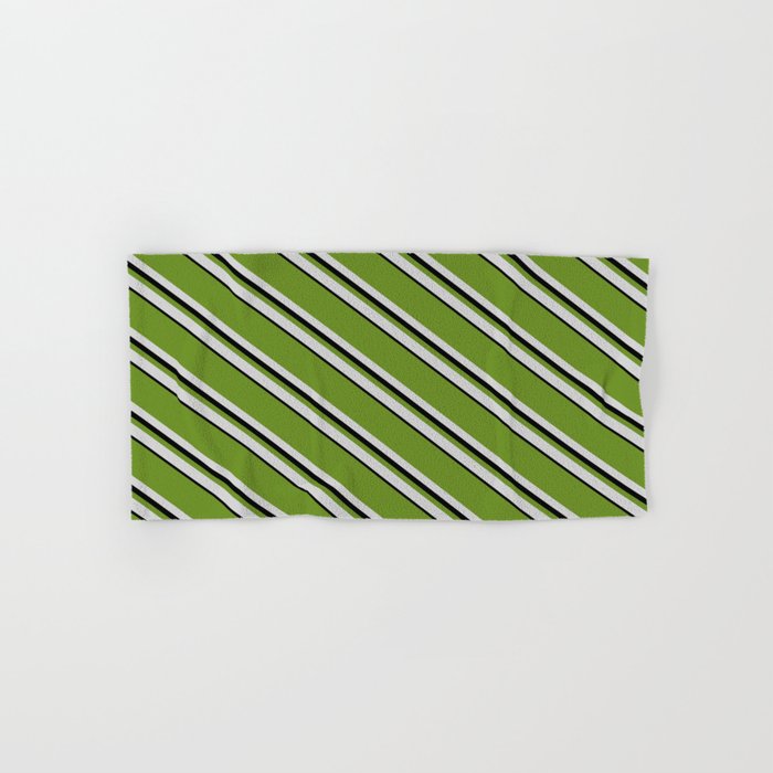 Green, Light Grey, and Black Colored Pattern of Stripes Hand & Bath Towel