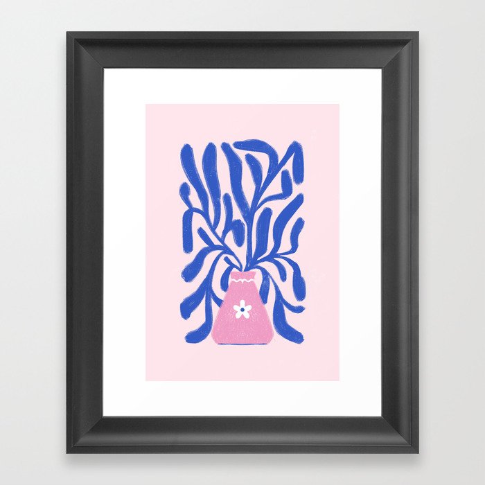 Blue plant in a pink vase Framed Art Print