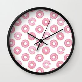 Pink watercolor donut pattern Wall Clock