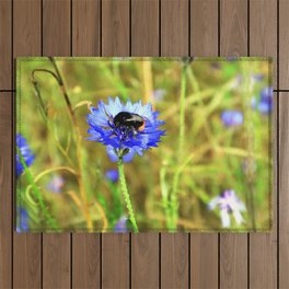 Bumblebee on Blue Cornflower Outdoor Rug