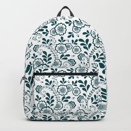 Teal Blue Eastern Floral Pattern Backpack
