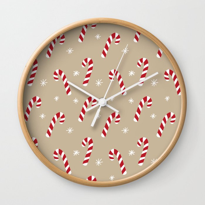 Candy Cane Pattern (tan, red, white) Wall Clock