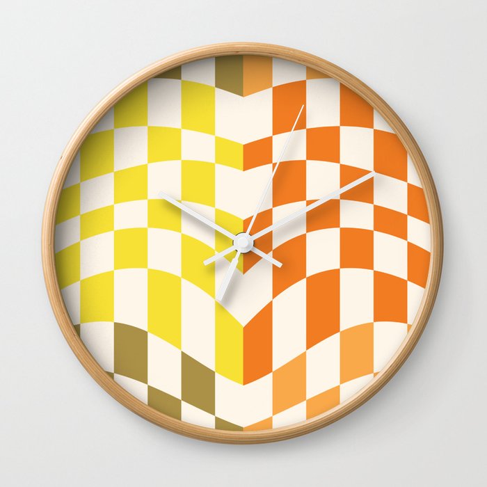 Yellow and orange warp checked Wall Clock