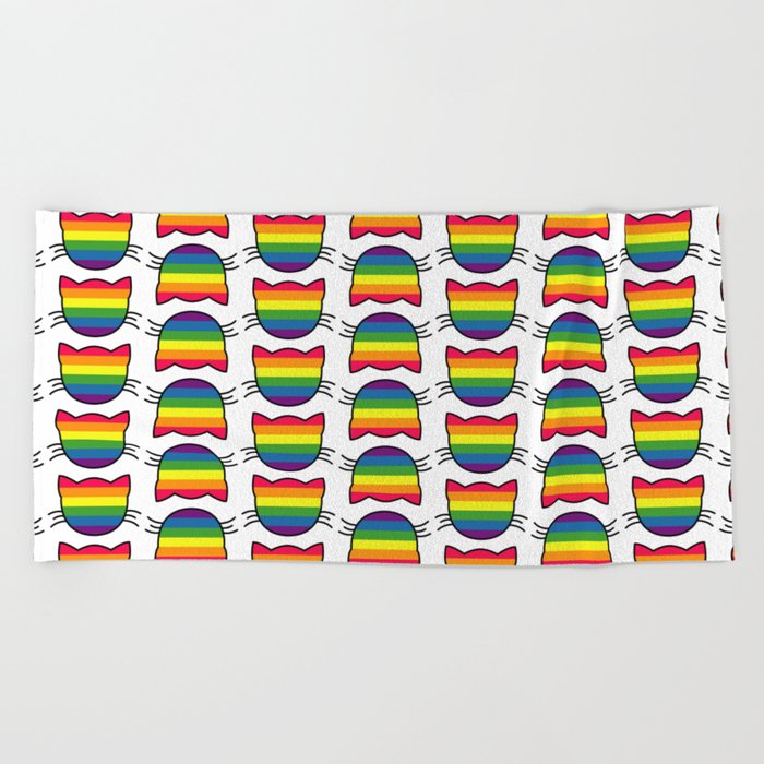 LGBT Rainbow Flag Kitty Cat Pattern Beach Towel