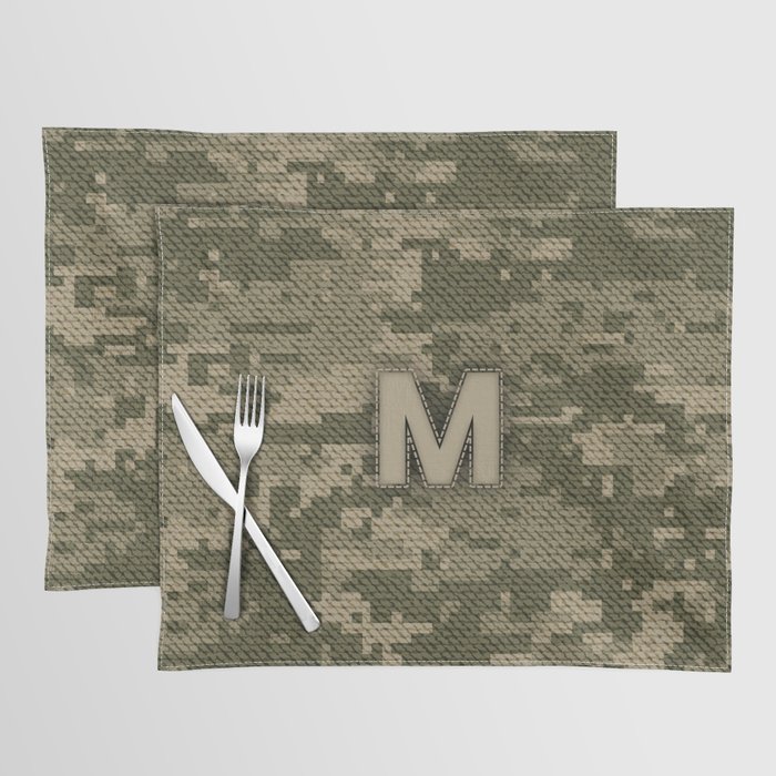 Personalized M Letter on Green Military Camouflage Army Design, Veterans Day Gift / Valentine Gift / Military Anniversary Gift / Army Birthday Gift  Placemat