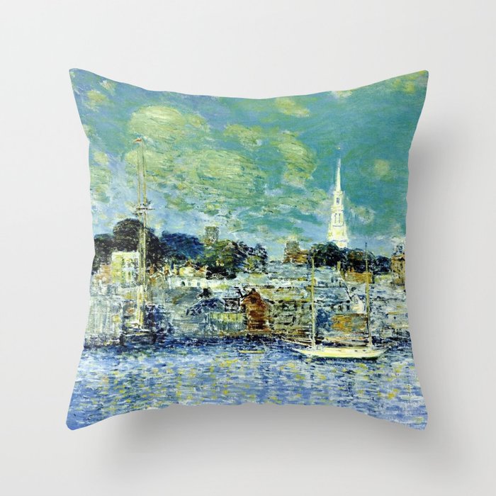 Classical Masterpiece 'Newport, Rhode Island Waterfront' by Frederick Childe Hassam Throw Pillow