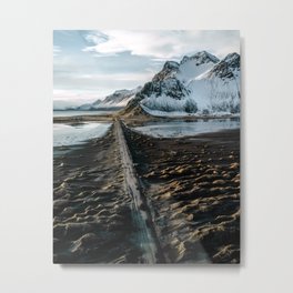 Icelandic black sand beach and mountain road - landscape photography Metal Print | Mountain, Scandinavia, North, Photo, Landscape, Travel, Road, Beach, Mountains, Polar 