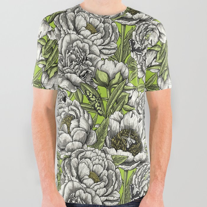 Peony flowers and moths All Over Graphic Tee