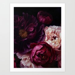 Nostalgic Lush Baroque Night Flowers Art Print