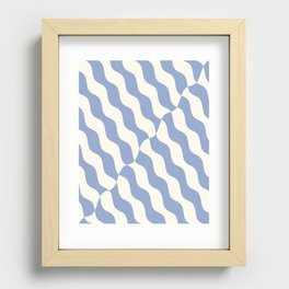 Retro Wavy Abstract Swirl Lines in Blue & White Recessed Framed Print