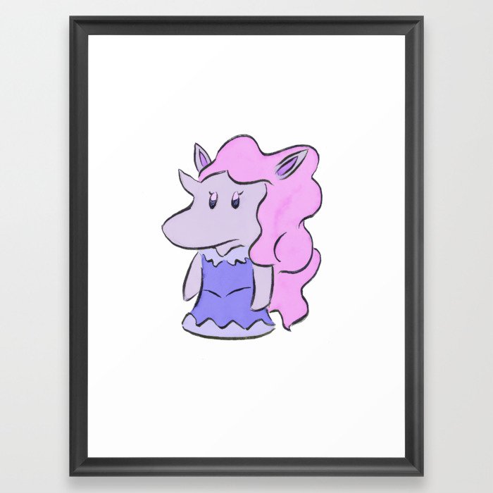 Uni the Unicorn Cute Character (Glittery Pink) Framed Art Print