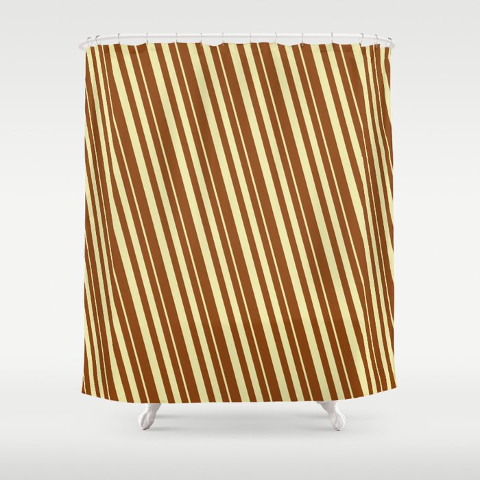 Pale Goldenrod & Brown Colored Striped/Lined Pattern Shower Curtain