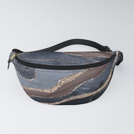 Navy Blue Brown Marble Agate Gold Glitter Glam #1 (Faux Glitter) #decor #art #society6 Fanny Pack