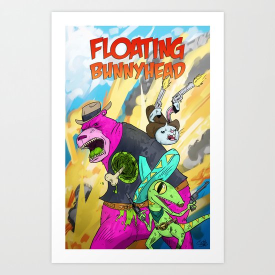 Floating BunnyHead Western Action Art Print