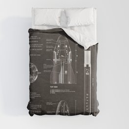 NASA SpaceX Crew Dragon Spacecraft & Falcon 9 Rocket Blueprint in High Resolution (black) Duvet Cover