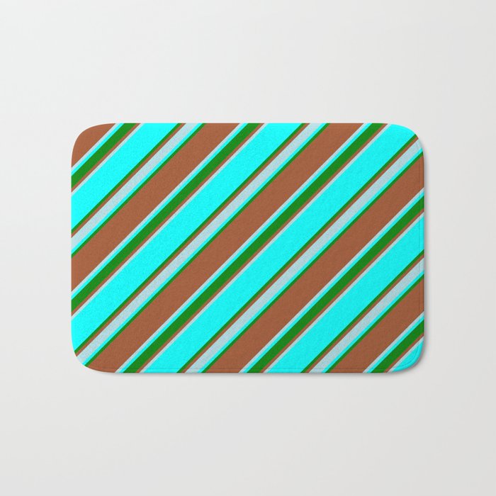Sienna, Powder Blue, Aqua & Green Colored Stripes Pattern Bath Mat