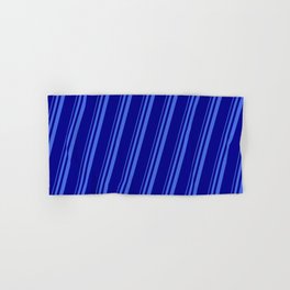 [ Thumbnail: Royal Blue & Dark Blue Colored Striped Pattern Hand & Bath Towel ]