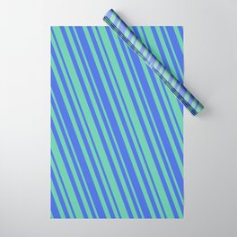 [ Thumbnail: Royal Blue and Aquamarine Colored Stripes/Lines Pattern Wrapping Paper ]