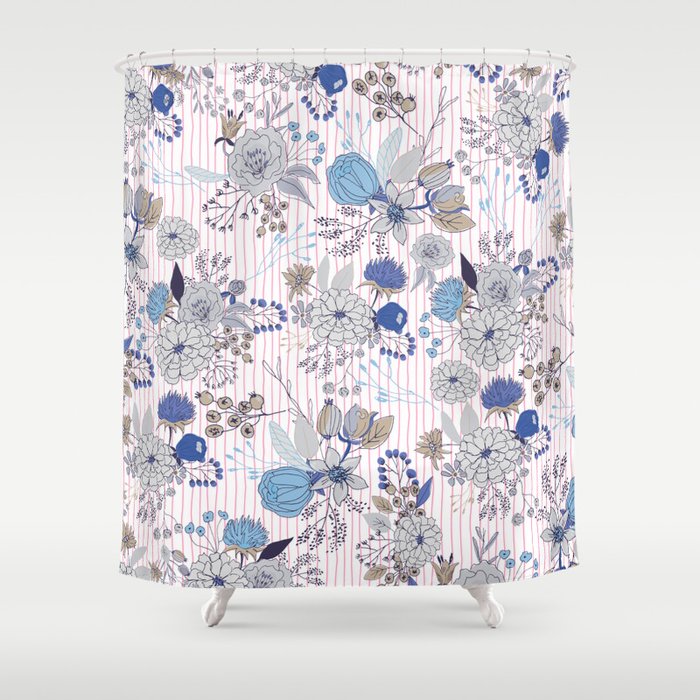 navy blue floral shower curtain