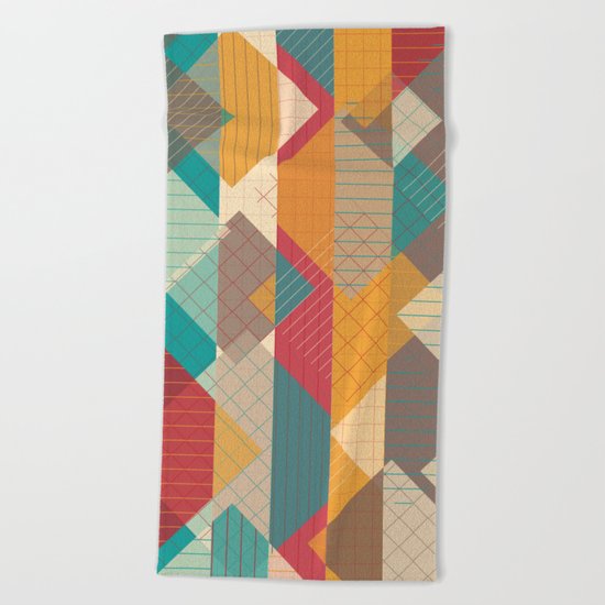 Geometric Geek Pattern - Squares, Stripes, Grids Beach Towel