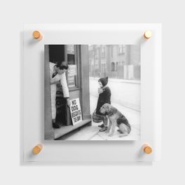Vintage 'No Dog Biscuits Today' Humorous Little Girl, Dog, and Italian Market black and white photography / photograph Floating Acrylic Print