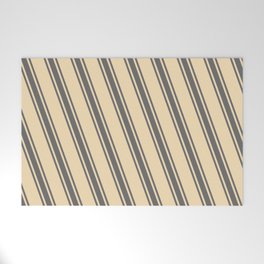 [ Thumbnail: Tan and Dim Grey Colored Striped Pattern Welcome Mat ]