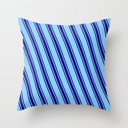 [ Thumbnail: Light Sky Blue & Blue Colored Stripes/Lines Pattern Throw Pillow ]