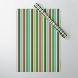 [ Thumbnail: Eye-catching Turquoise, Maroon, Green, Teal, and Tan Colored Lines/Stripes Pattern Wrapping Paper ]