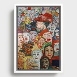 A face in the crowd; Ensor with Masks, self-portrait, Ensor aux masques grotesque art portrait painting by James Ensor Framed Canvas