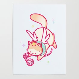 Cute Kawaii Magical Cat Playing with Yarn Poster