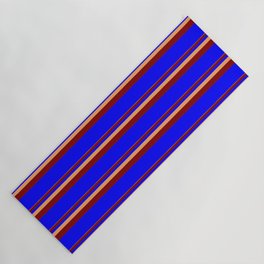 [ Thumbnail: Brown, Maroon, and Blue Colored Lined Pattern Yoga Mat ]