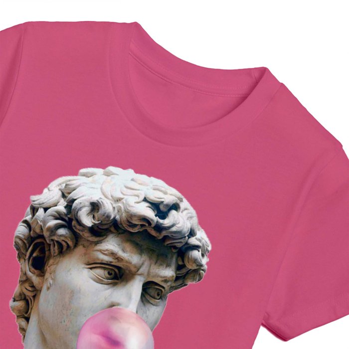 Statue of David blowing Society6 Carole pink | T Shirt Kids gum by
