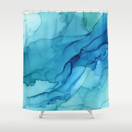 Emerald Sea Waves - Abstract Ombre Flowing Ink Shower Curtain