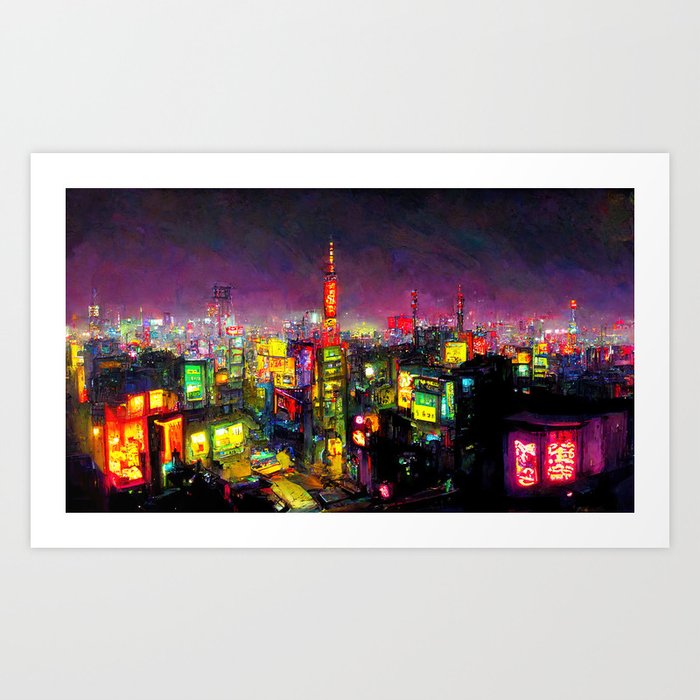 Tokyo Cyberpunk Cityscape at Night Art Print