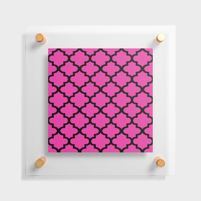 Quatrefoil Pattern In Black Outline On Bright Pink Floating Acrylic Print