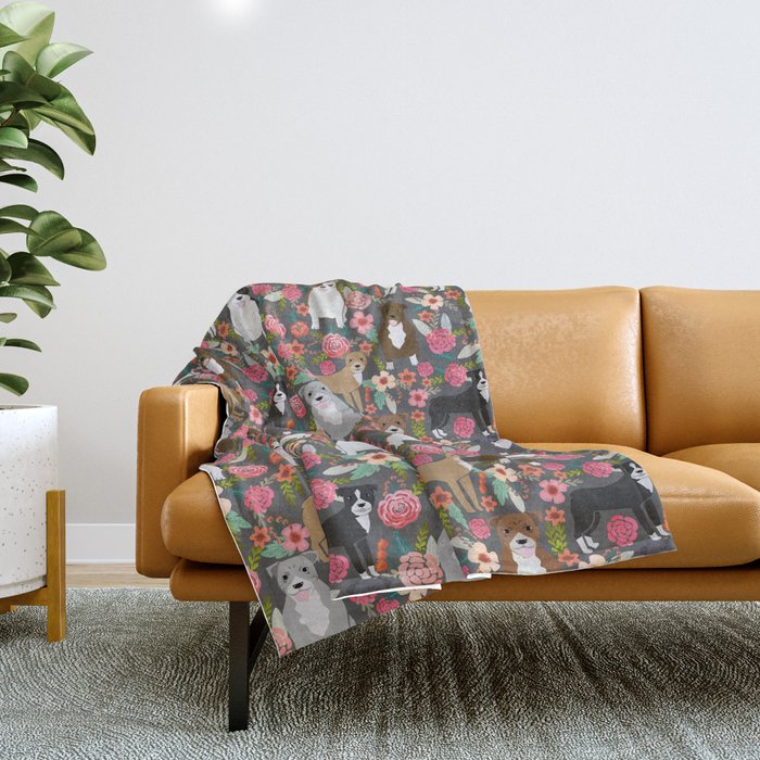 Pitbull mixed coat colors dog breed lover pibbles pitbulls florals gifts Throw Blanket