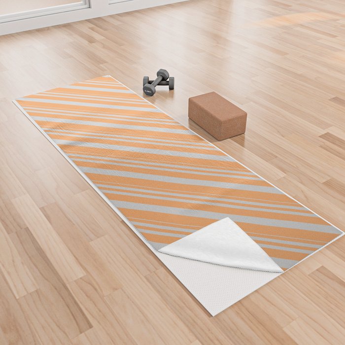 Light Gray and Brown Colored Lines Pattern Yoga Towel