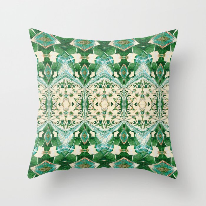 Boujee Boho Green Lace Geometric Throw Pillow