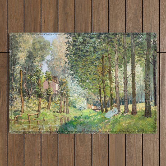 Alfred Sisley - Rest along the Stream, Edge of the Wood Outdoor Rug
