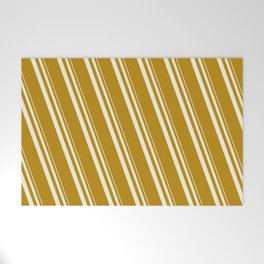 [ Thumbnail: Beige and Dark Goldenrod Colored Stripes Pattern Welcome Mat ]