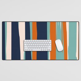 Stripes Abstract, Orange, Teal, Navy Desk Mat