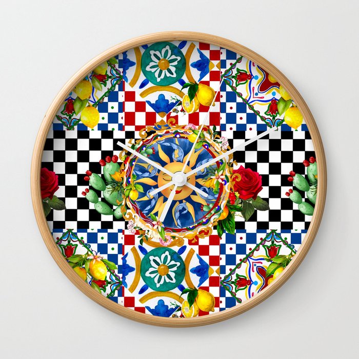 Sicilian sun,majolica,lemon,roses art Wall Clock