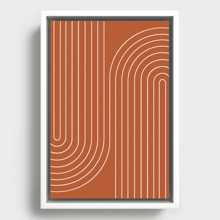Minimal Line Curvature IX Red Mid Century Modern Arch Abstract Framed Canvas