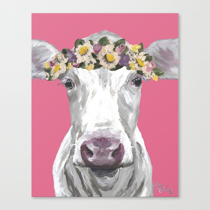Cute Colorful Cow Art Flower Crown Cow Canvas Print By Leekeller