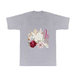Country green coral pink red watercolor floral Love T Shirt