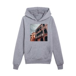Pink and orange houses in Venice Italy Kids Pullover Hoodies