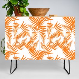 Orange Silhouette Fern Leaves Pattern Credenza