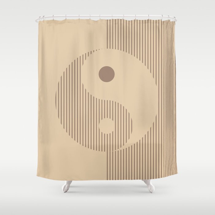 Geometric Lines Ying and Yang VI in Dark Brown Beige Shower Curtain